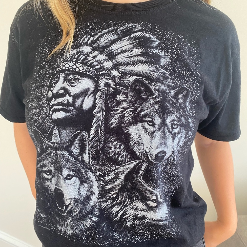 Springhill Vintage Native American Warrior Wolf T Shirt M